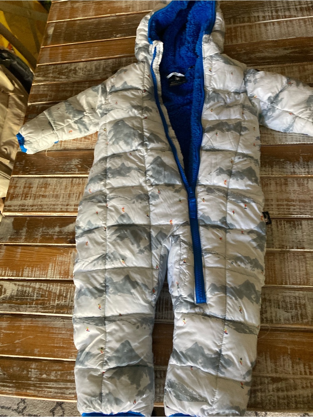 Spyder Gray Mountain-Print Kids One-Piece Snowsuit with Blue Lining